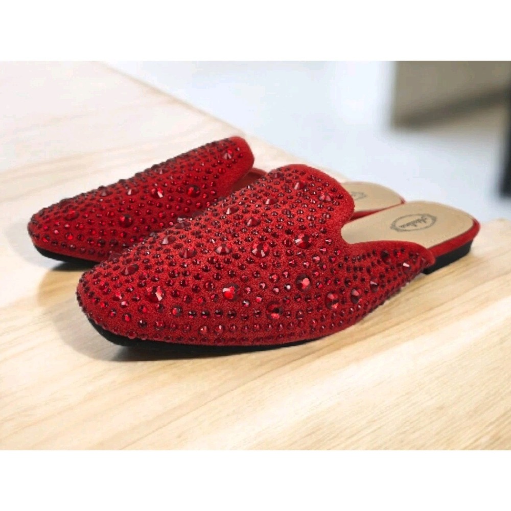 NEW‎ Atalina Red Crystal Embellished Mule Slip On Shoes Flats Women's 10